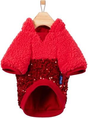 Show full view: Frisco Sequin Sherpa Dog & Cat Hoodie, Red, Medium slide 5 of 11