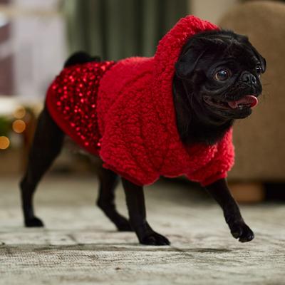 Show full view: Frisco Sequin Sherpa Dog & Cat Hoodie, Red, Medium slide 8 of 11