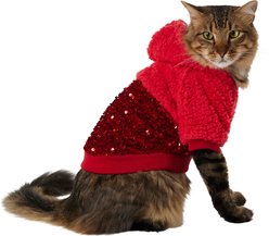 Frisco Sequin Sherpa Dog & Cat Hoodie, Red, Small