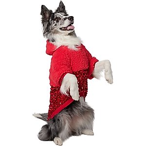 Frisco Sequin Sherpa Dog & Cat Hoodie, Red, X-Large