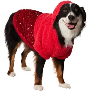 Frisco Sequin Sherpa Dog & Cat Hoodie, Red, XX-Large
