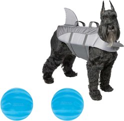 Frisco Shark Life Jacket, X-Large + Floating Fetch Ball No Squeak Dog Toy, Blue, Medium