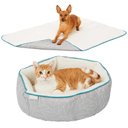 Frisco Sherpa Blanket, Small + Hexagon Bolster Cat & Dog Bed, Gray Basket Weave Print