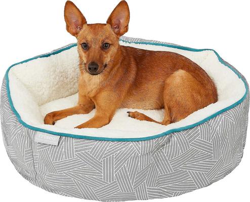 Show full view: Frisco Sherpa Blanket, Small + Hexagon Bolster Cat & Dog Bed, Gray Basket Weave Print slide 5 of 8