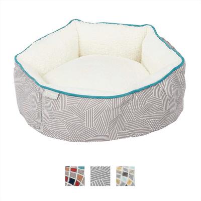 Show full view: Frisco Sherpa Blanket, Small + Hexagon Bolster Cat & Dog Bed, Gray Basket Weave Print slide 7 of 8