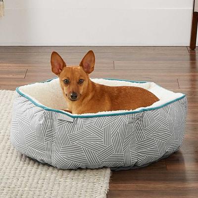 Show full view: Frisco Sherpa Blanket, Small + Hexagon Bolster Cat & Dog Bed, Gray Basket Weave Print slide 8 of 8