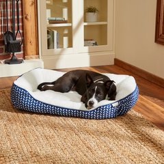 Frisco Sherpa Bolster Cat & Dog Bed, Navy Herringbone, Large