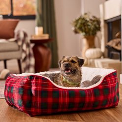 Frisco Sherpa Cat & Dog Bolster Bed, Plaid, Medium