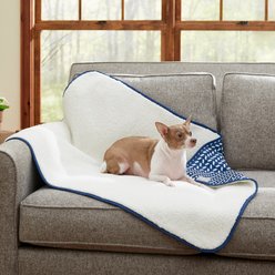 Frisco Sherpa Cat & Dog Throw Blanket, Navy Herringbone, Small
