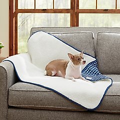 Frisco Sherpa Cat & Dog Throw Blanket, Navy Herringbone, Small