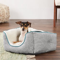 Frisco Sherpa High-Walled Bolster Cat & Dog Bed, Light Gray Basket Weave Print, X-Small