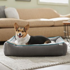 Frisco Sherpa Orthopedic Bolster Cat & Dog Bed, Light Gray Basket Weave Print, Large