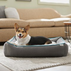 Frisco Sherpa Orthopedic Bolster Cat & Dog Bed, Light Gray Basket Weave Print, Large