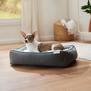 Frisco Sherpa Orthopedic Bolster Cat & Dog Bed, Light Gray Basket Weave Print, Medium slide 1 of 7