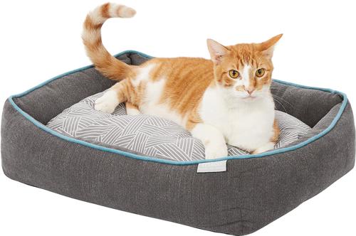 Show full view: Frisco Sherpa Orthopedic Bolster Cat & Dog Bed, Light Gray Basket Weave Print, Medium slide 5 of 9