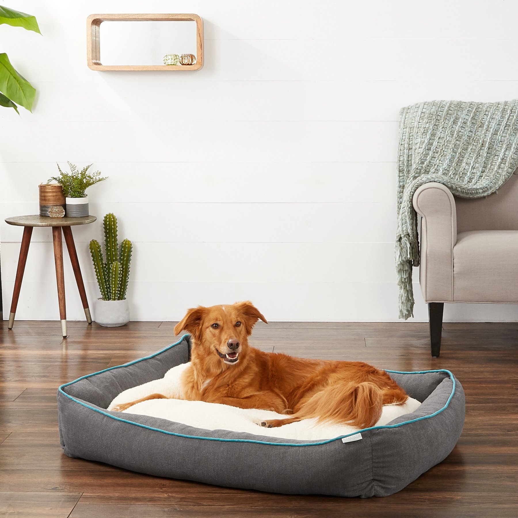 Frisco Sherpa Orthopedic Bolster Cat & Dog Bed, Light Gray Basket Weave Print, X-Large