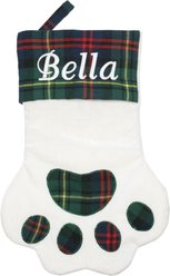 Frisco Christmas Sherpa Plaid Paw Holiday Personalized Dog & Cat Stocking, Green