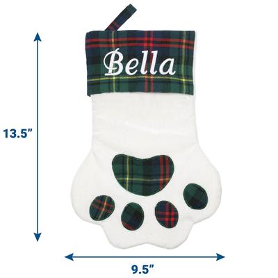 Show full view: Frisco Christmas Sherpa Plaid Paw Holiday Personalized Dog & Cat Stocking, Green slide 2 of 7
