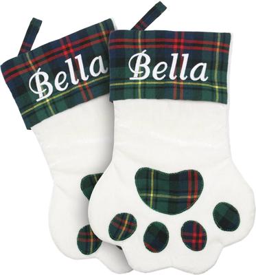 Show full view: Frisco Christmas Sherpa Plaid Paw Holiday Personalized Dog & Cat Stocking, Green slide 3 of 7