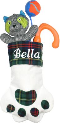 Show full view: Frisco Christmas Sherpa Plaid Paw Holiday Personalized Dog & Cat Stocking, Green slide 6 of 7