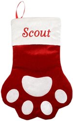 Frisco Sherpa Plaid Paw Holiday Personalized Dog & Cat Stocking, Red