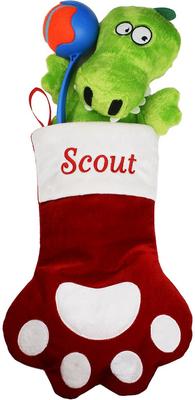 Show full view: Frisco Christmas Sherpa Plaid Paw Holiday Personalized Dog & Cat Stocking, Red slide 2 of 5