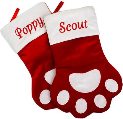 Show full view: Frisco Christmas Sherpa Plaid Paw Holiday Personalized Dog & Cat Stocking, Red slide 4 of 5