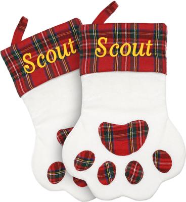 Show full view: Frisco Christmas Sherpa Plaid Paw Holiday Personalized Dog & Cat Stocking, White slide 3 of 8