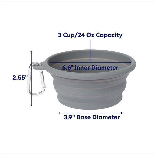 Show full view: Frisco Silicone Collapsible Travel Bowl with Carabiner, Gray, Medium: 3 cup slide 2 of 8
