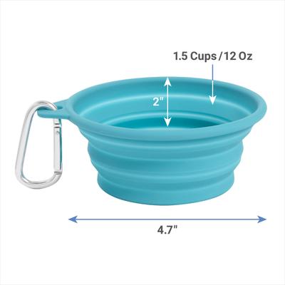Show full view: Frisco Silicone Collapsible Travel Bowl with Carabiner, Teal, Small: 1.5 cup slide 2 of 7