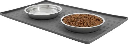 Show full view: Frisco Silicone Food Mat, Gray, Medium & Frisco Marble Design Stainless Steel Double Elevated Dog Bowls, 3 Cups, Black Stand slide 3 of 8