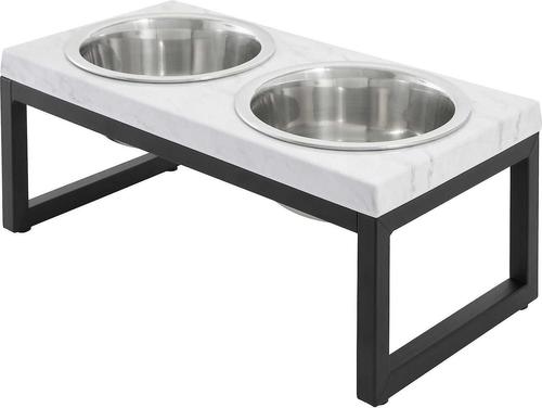 Show full view: Frisco Silicone Food Mat, Gray, Medium & Frisco Marble Design Stainless Steel Double Elevated Dog Bowls, 3 Cups, Black Stand slide 4 of 8