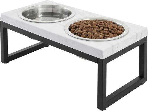 Show full view: Frisco Silicone Food Mat, Gray, Medium & Frisco Marble Design Stainless Steel Double Elevated Dog Bowls, 3 Cups, Black Stand slide 6 of 8