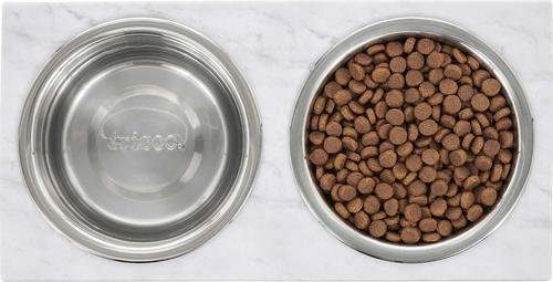 Show full view: Frisco Silicone Food Mat, Gray, Medium & Frisco Marble Design Stainless Steel Double Elevated Dog Bowls, 3 Cups, Black Stand slide 8 of 8