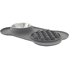 Frisco Silicone Slow Feeder Mat with Stainless Steel Bowl, Gray, Small: 1.5 cup