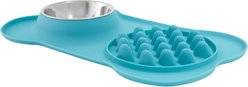 Frisco Silicone Slow Feeder Mat with Stainless Steel Bowl, Teal, Small: 1.5 cup