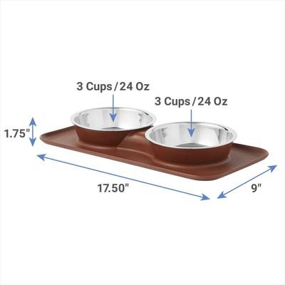 Show full view: Frisco Silicone Stainless Steel Double Diner Dog & Cat Bowl, Brown, 3 cup slide 2 of 9