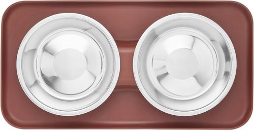 Show full view: Frisco Silicone Stainless Steel Double Diner Dog & Cat Bowl, Brown, 3 cup slide 5 of 9