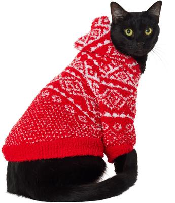 Show full view: Frisco Snuggle Up Knit Dog & Cat Hoodie, Red DNU, Medium slide 3 of 11