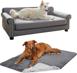 Frisco Sofa Bed with Removable Cover, Large, Gray + Eyelash Cat & Dog Blanket, Silver