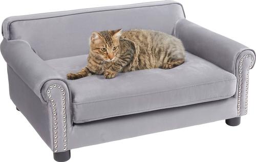 Show full view: Frisco Sofa Bed with Removable Cover, Medium, Gray + Eyelash Cat & Dog Blanket, Silver slide 2 of 10