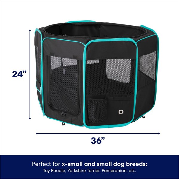 Show full view: Frisco Soft-Sided Dog, Cat & Small Pet Exercise Playpen, Black/Teal, 36-in L x 36-in W x 24-in H slide 2 of 9