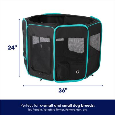 Show full view: Frisco Soft-Sided Dog, Cat & Small Pet Exercise Playpen, Black/Teal, 36-in L x 36-in W x 24-in H slide 3 of 10