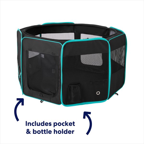 Show full view: Frisco Soft-Sided Dog, Cat & Small Pet Exercise Playpen, Black/Teal, 36-in L x 36-in W x 24-in H slide 5 of 9