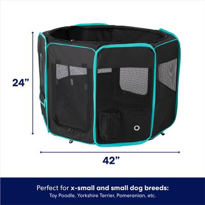 Show full view: Frisco Soft-Sided Dog, Cat & Small Pet Exercise Playpen, Black/Teal, 42-in L x 42-in W x 24-in H slide 2 of 9