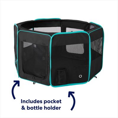 Show full view: Frisco Soft-Sided Dog, Cat & Small Pet Exercise Playpen, Black/Teal, 42-in L x 42-in W x 24-in H slide 5 of 9