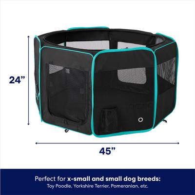 Show full view: Frisco Soft-Sided Dog, Cat & Small Pet Exercise Playpen, Black/Teal, 45-in L x 45-in W x 24-in H slide 3 of 10