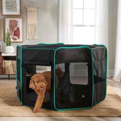 Frisco Soft-Sided Dog, Cat & Small Pet Exercise Playpen, Black/Teal, 62-in L x 62-in W x 32-in H