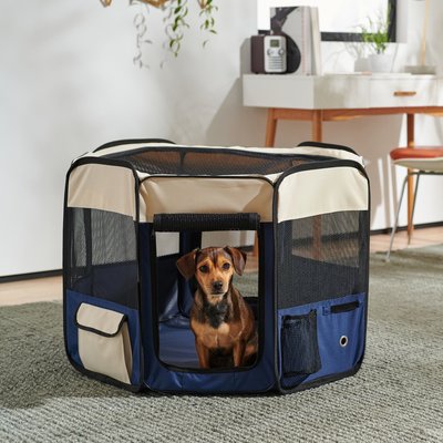 Frisco Frisco Soft-Sided Dog, Cat & Small Pet Exercise Playpen, Cream/Navy, 36-in L x 36-in W x 24-in H