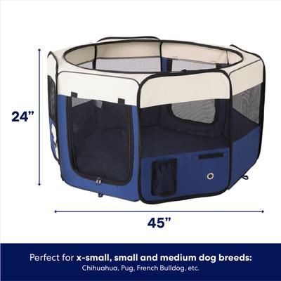 Show full view: Frisco Soft-Sided Dog, Cat & Small Pet Exercise Playpen, Cream/Navy, 45-in L x 45-in W x 24-in H slide 2 of 9